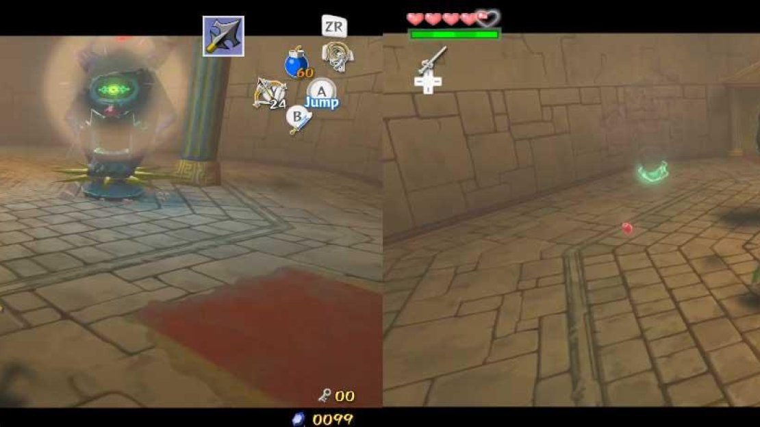 Inside, you’ll find a new enemy - Armos Knights. These could be classified as among the weakest in the game. When you get close to it, it will jump three times towards you. Afterwards, it will open its mouth. From your own stock, grab a Bomb and L-target the Armos Knight. Throw it; the Bomb will land in its mouth.