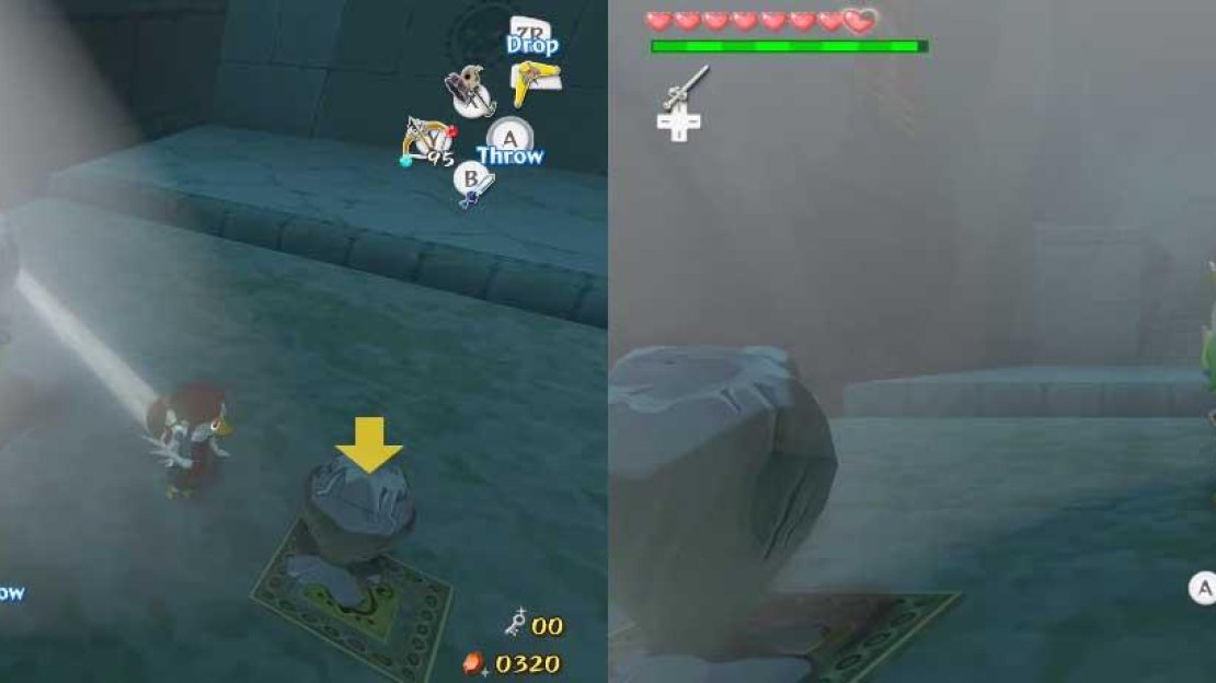 When both of the switches have been activated, a set of stone slabs on the opposite side of the room will lower to make a staircase.