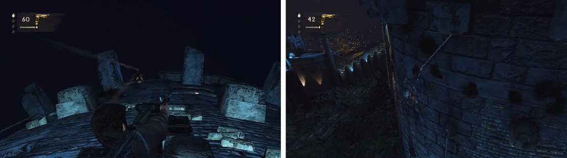 Watch out for Talbot&rsquo;s men as you climb up the tower and swing back inside.