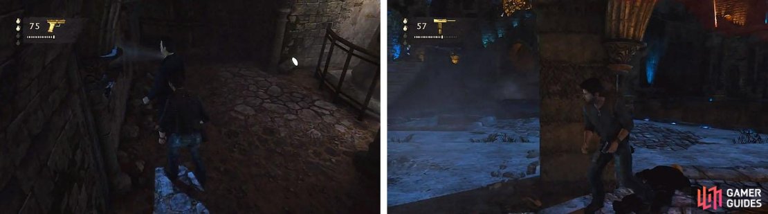 Use stealth (left) or simply open fire (right) on all of Talbot&rsquo;s men.