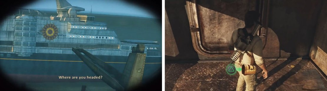 Instead of heading down the zipline toward Ramses&rsquo; ship (left) check the far corner for a treasure (right).