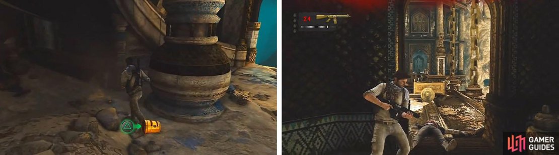 Get the treasure at the start of the chapter (left) and then proceed to take out Talbot&rsquo;s men.