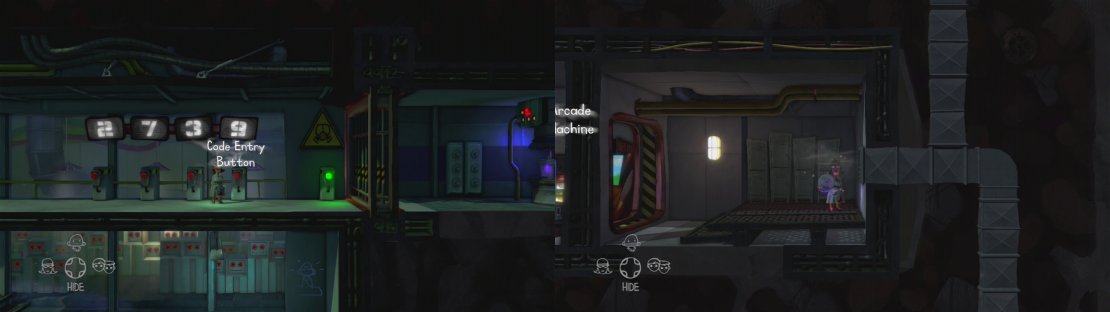 Grab the Cave Painting from below the levers and then enter the code (left). Grab the knockout gas from the next room (right).