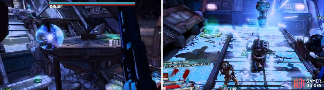 Deadlift&rsquo;s two most dangerous attacks include the electric balls (left) and him electrifying the floors (right).