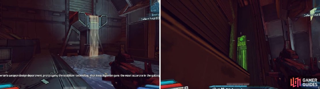 The last ECHO is located on top of the waterfall, but you can&rsquo;t jump to it. Instead, find the switch along the wall to open a path that leads directly to it.