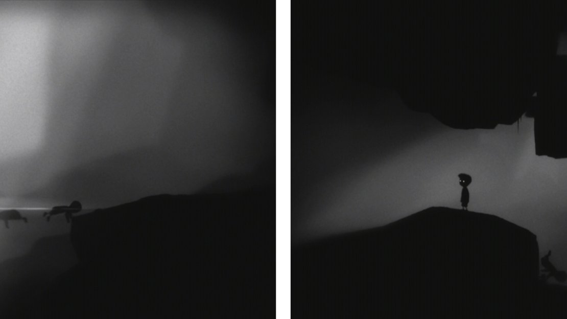 Use the bodies to jump across the water (left). Push the body into the next pit to activate a trap (right).
