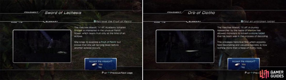 Find the Fruit of Fenrir (left). Find the unbroken tablet (right).