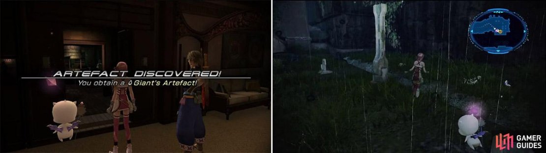 The Giant&rsquo;s Artifact can be found here (left). Find the concealed item here (right).