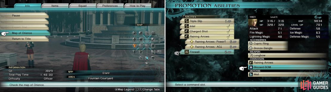If you get lost, use the map here (left) to find your way. Don’t forget to promote your characters (right) at the Terminal once you have unlocked all of Class Zero.