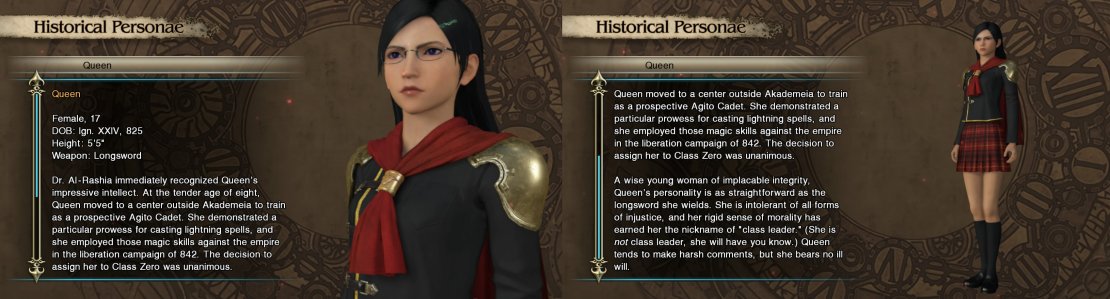 Highly intelligent, Queen comes across as harsh but this stems from a strong sense of morality.