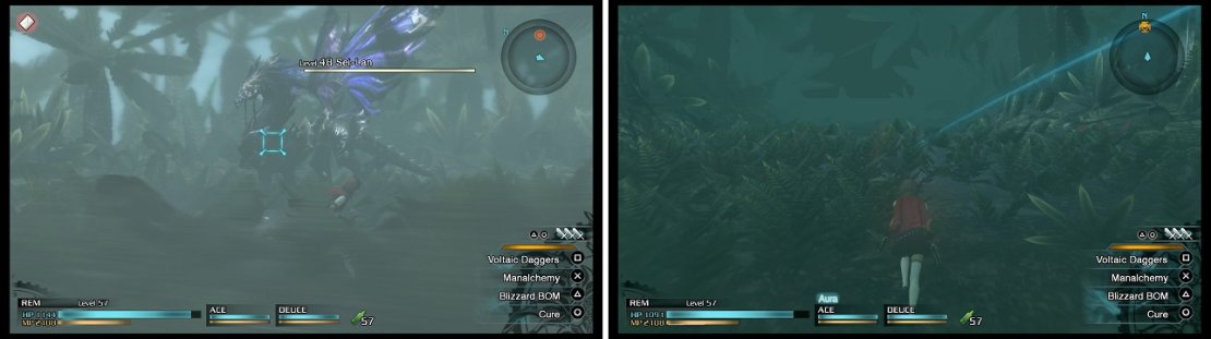Your goal is to make it through to fight the Diepvern (left). Should you happen to get lost, the game will mark exits you&rsquo;ve been through already on your mini-map (right).