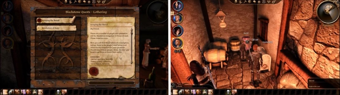 Talking to a couple of people in the Inn gives you some more quests to do. You can also find some items in here after speaking with Leliana.