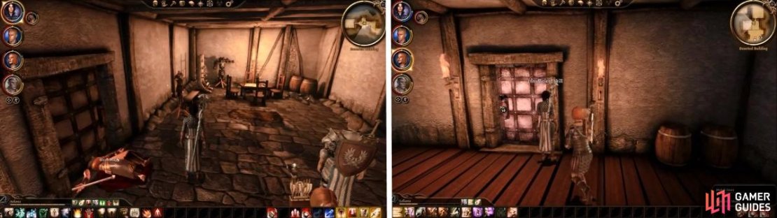 Loot the Blood Mage for the Entrance Door Key (left). You need a high Cunning to unlock the door leading to the Magister&rsquo;s Shield amulet (right).