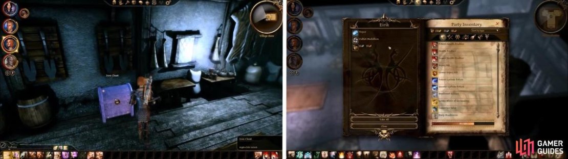 Pick the Iron Chest for some good items. Loot Eirik&rsquo;s body for the Cultist Medallion.