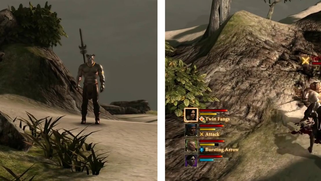 After encountering the Tal-Vashoth (left), clear out his friends and enter the Tal-Vashoth Caverns (right).