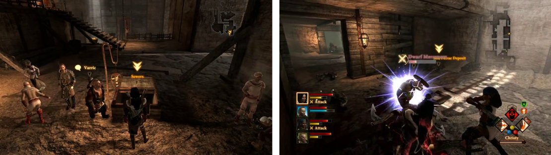 Enter the Sewers (left) and keep an eye out for Sela Petrae Deposits (right) as you move through the zone.