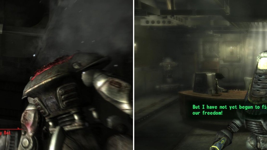 The depths of the National Archives is crawling with robots, but it’s nothing Fisto! can’t handle (left). Guarding the treasure we seek is a delusion robot who seems to think that it is Button Gwinnett. Yes. THE Button Gwinnett (right)
