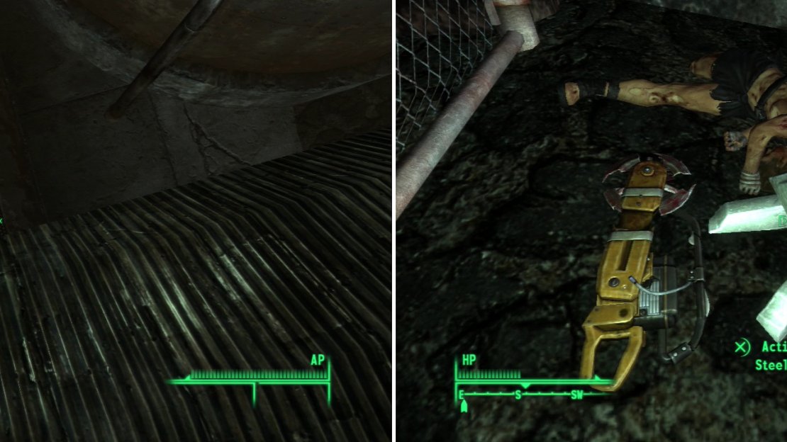 To collect all the ingots in the Steelyard you’ll have to drop down of some roofs and take a bit of damage (left). Steel Ignots and other treasures lurk in all sorts of hidden places (right).