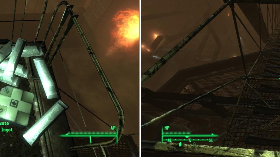 Reach the highest extant part of the Steelyard to score a whopping twelve Steel Ingots (left). Once you’re done looting, climb down a ramp to score even more ingoty goodness (right).