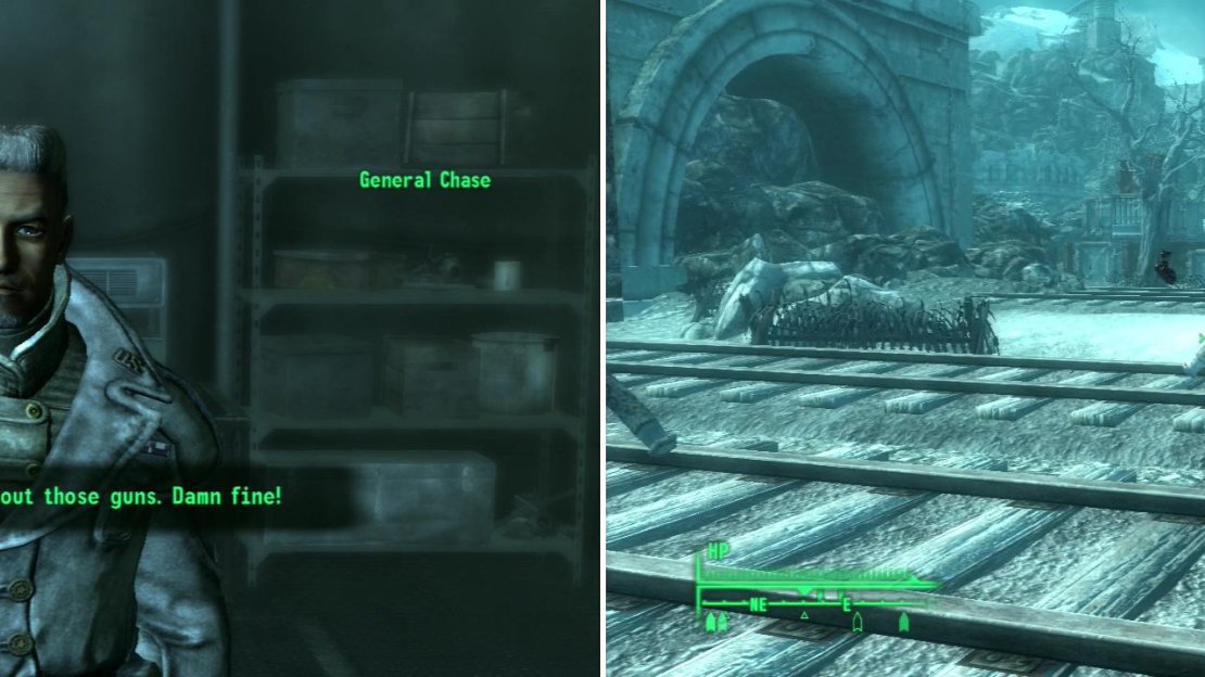 General Chase will commend you on your fine work when you appear (left). Collect your kit, then head towards your first objective. Be wary, however, snipers lurk about (right).