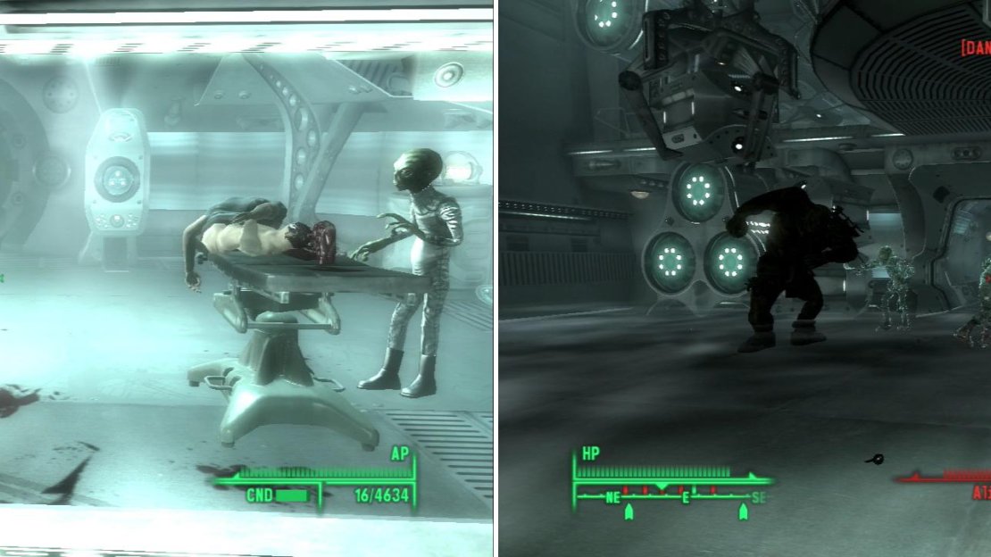 Some Aliens dissect Elliott Tercorien’s squad (left). Unleash some Super Mutant Overlords from cyrogenic storage to keep the Aliens busy (right).
