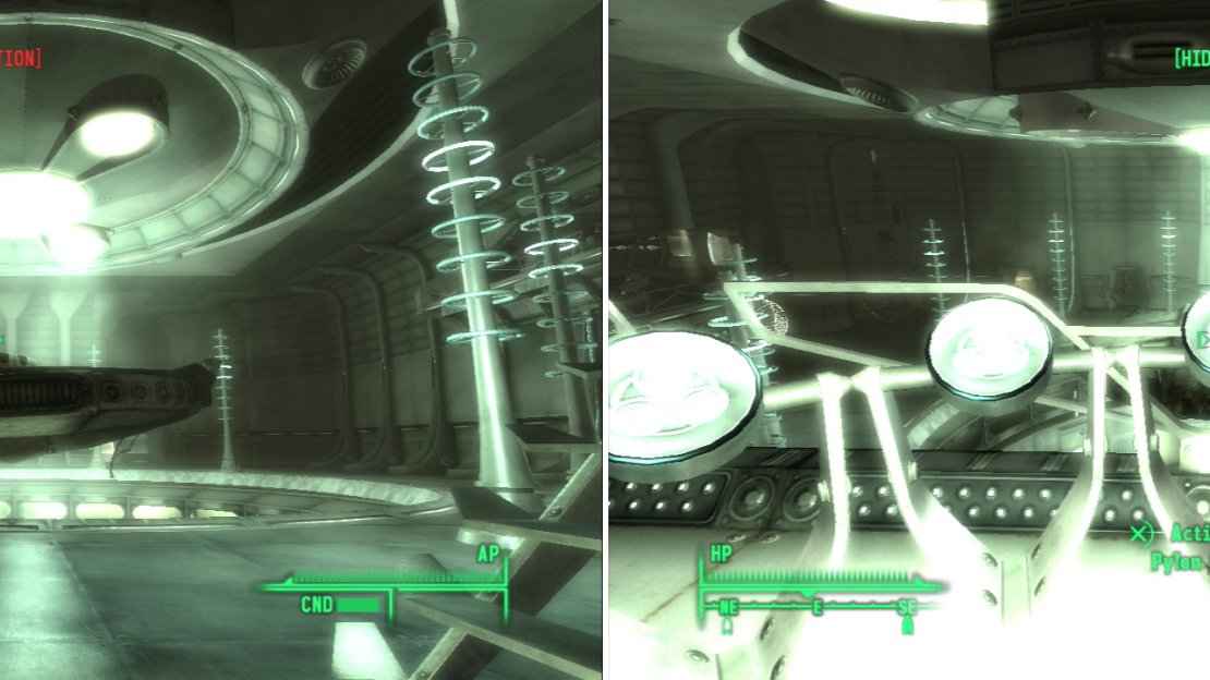 The main feature of the hangar is a docked space ship… what else? (left) Manipulate the docking controls to thwart the Aliens that attack (right).