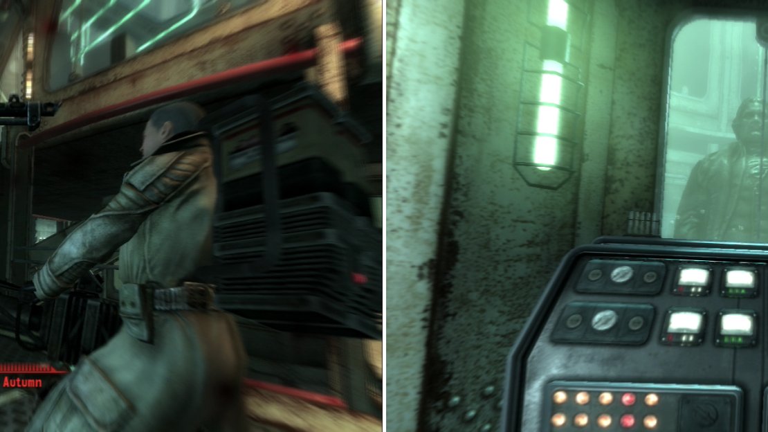 Confront Colonel Autumn outside Project Purity (left). A sacrifice must be made to bring life back to the wasteland (right).
