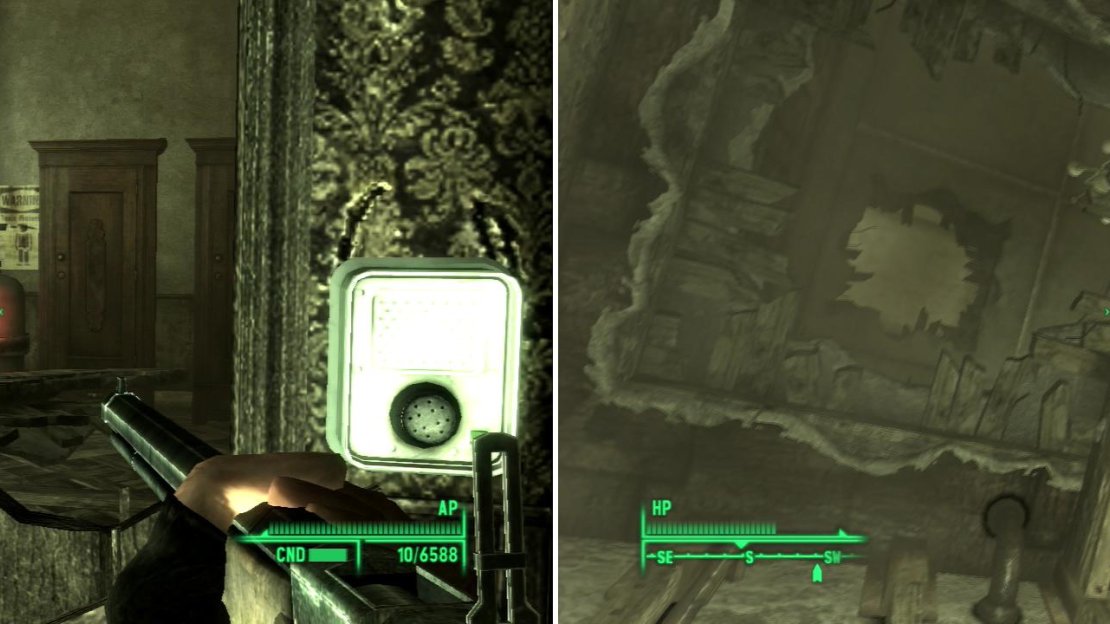Shoot the explosive tank to seal the passage, and prevent the Tribals from entering (left). Time makes fools of us all. And gravity (right).