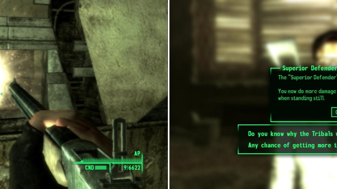 Destroy another explosive tank in the eastern wing to seal this approach (left), then return to Desmond and make a final stand at the entrance (right). Defeating the Tribals will earn you the Superior Defender Perk.