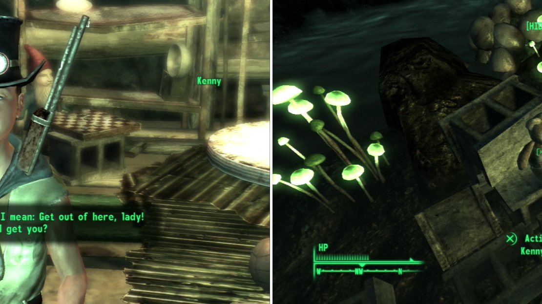 Make it through the traps to reach Kenny (left) who will tolerate your presence. If you go the extra mile and recover his “Kenny Bear” he’ll let you use this place as a hideout (right).