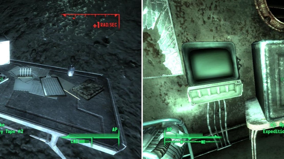 Explore underground to obtain the Soil Survey Tapes (left) then visit the USS Ozymandias, where you can score some long-abandoned “Expedition Supplies” (right).