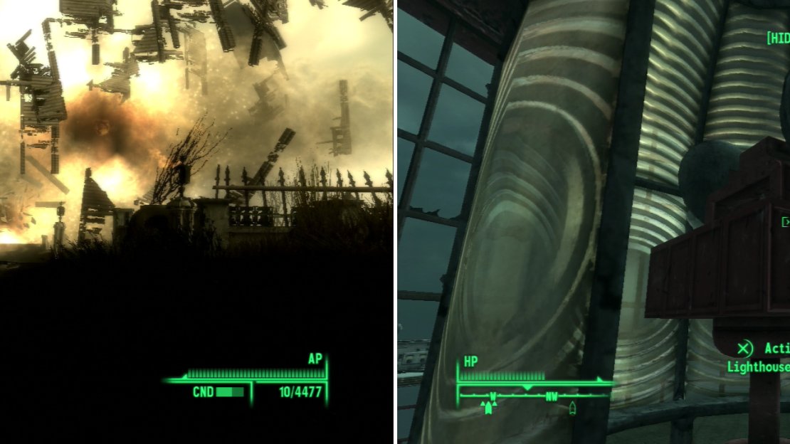 The Desmond-Calvert feud intensifies explosively (left). On your way to Calvert’s hideout, be a good samaritan and replace the Lighthouse Bulb (right).