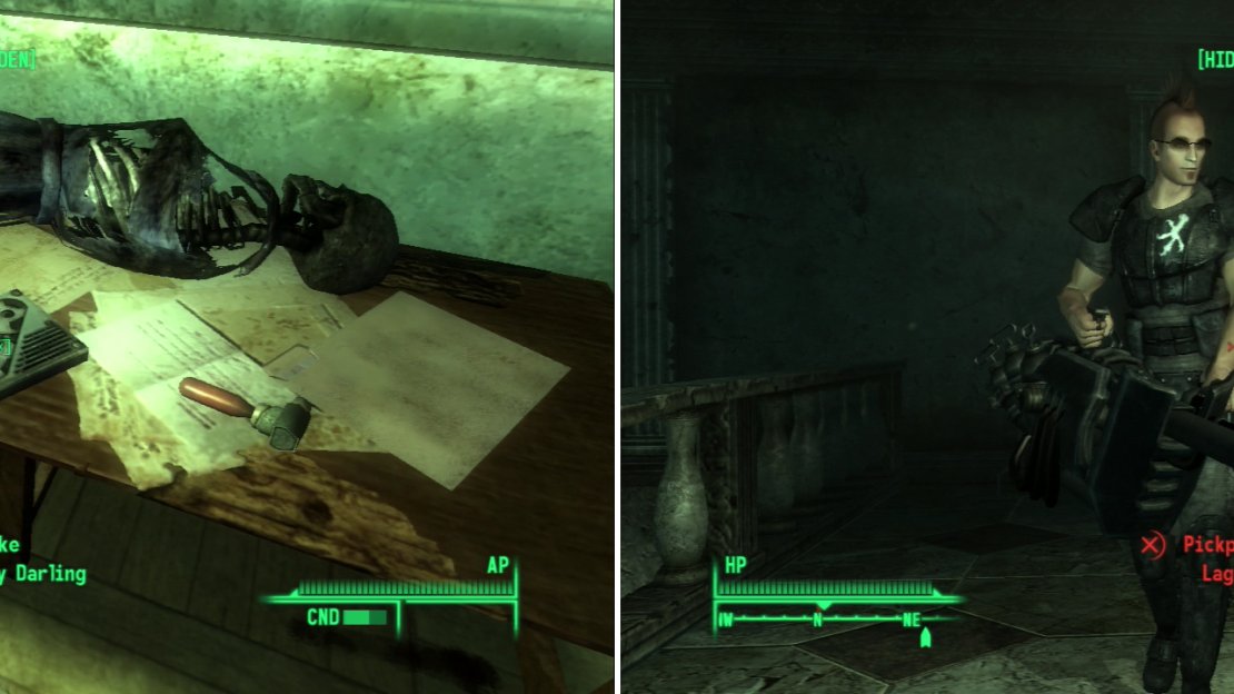 Pick up the note “Sorry, My Darlin” (left) then head to the La Maison Beauregard Lobby to find Lag-Bolt (right).