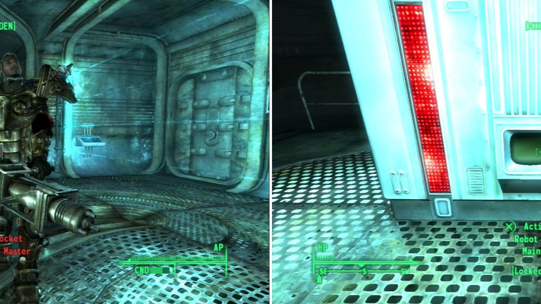 Kill the Armory Master for some choice loot (left) and be sure to loot the armory he guards! If you hack the Mainframe, you’ll turn all the robots on the base into allies (right).