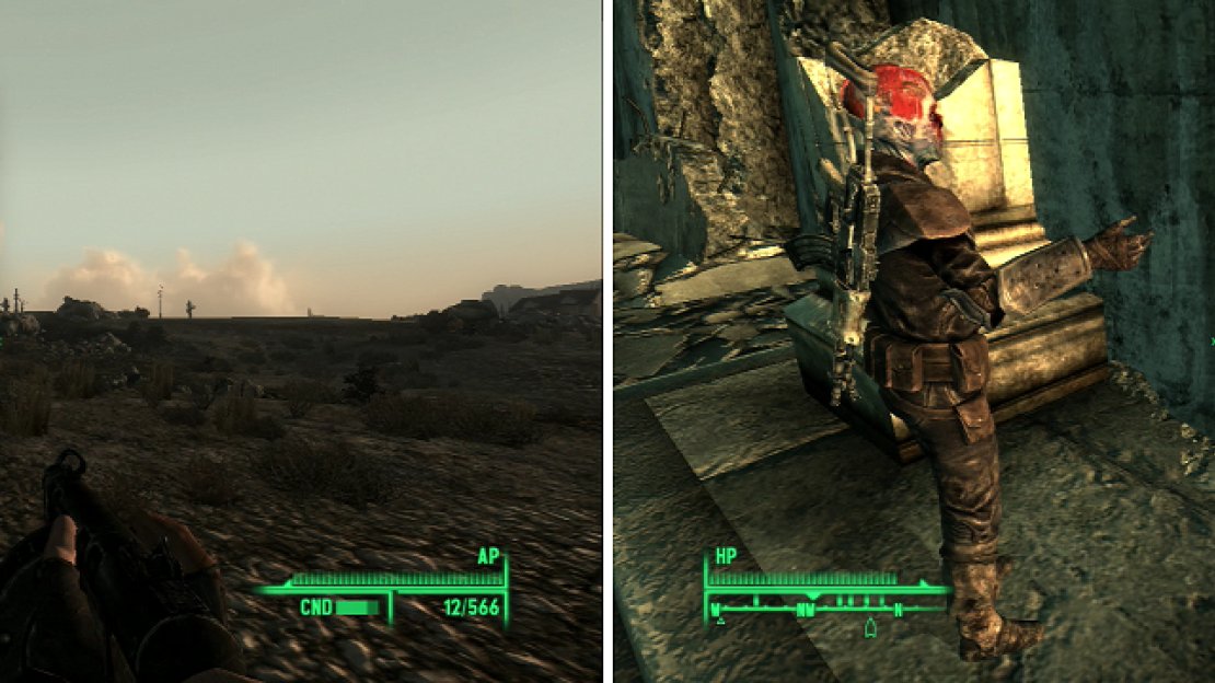 Tenpenny Tower dominates the skyline of the western Wasteland (left), but it isn’t open to everyone (right).