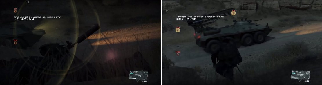 Look for the lens flare (left) and as soon as it disappears, you&rsquo;re safe to move and get in behind the vehicle (right).