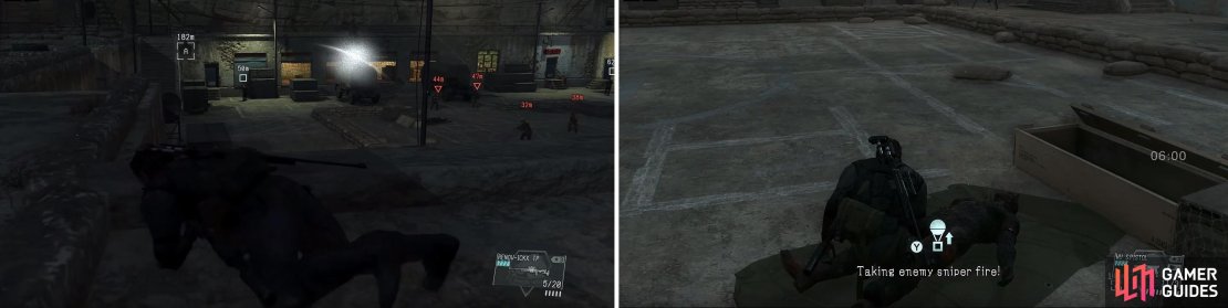 The remains are in the middle of this compound (left) but security is tight. They are laid out next to a coffin (right).