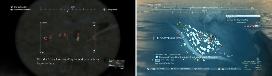 You can listen to the conversation through a wall by using the mic on your binoculars (left). You can find the two prisoners at Ghwandai marked on the map (right).