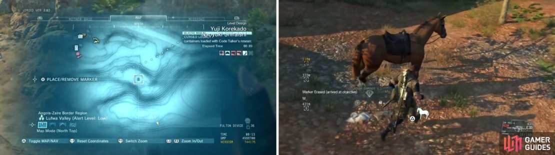 The location of the diamonds on the map (left) and where they are on the ground (right).