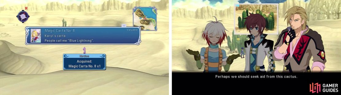Get the Magic Carta from the sparkling points and check the cacti for a discovery.