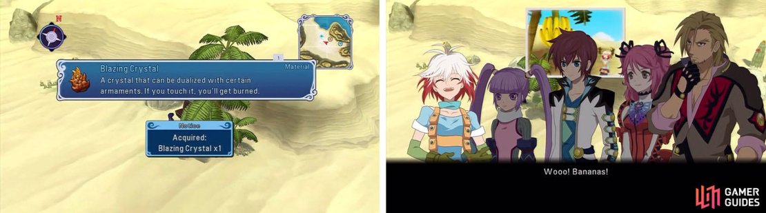 Grab the Blazing Crystal next to the Desert Bananas discovery and then watch the skit.