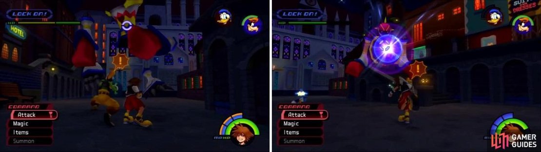 Opposite Armor will use his &lsquo;hands&rsquo; for an annoying spin attack. After a while it will charge up a powerful beam (right).