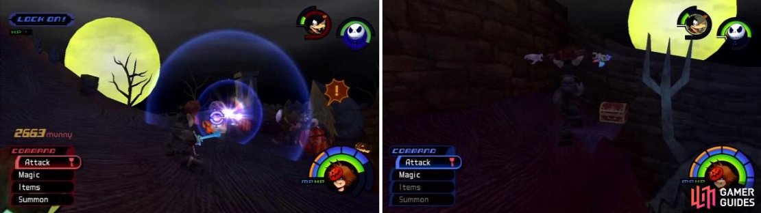 Here&rsquo;s a chance for you to fight some Black Fungi (left). This chest (right) is attainable if you jump and catch the edge just right.
