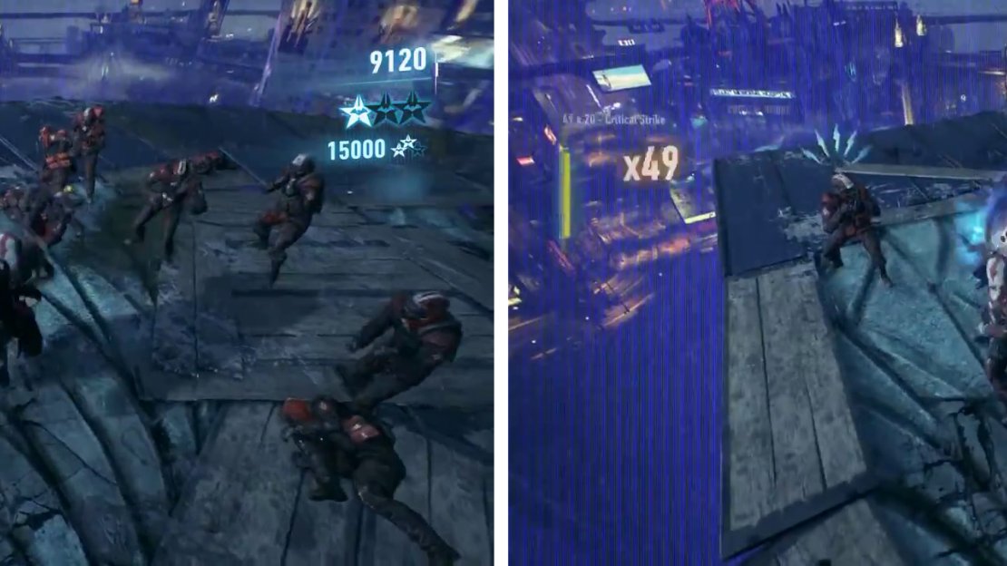 We’ll fight as Azrael in this challenge (left). Taking a hit will end the challenge, so be sure to counter (right).