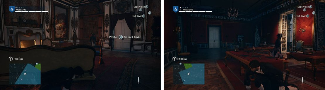 Make sure that the guards are facing away from you before passing by them.