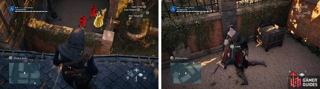 Approach Rose’s location from the roofs to Phantom Blade or air assassinate the enemies.