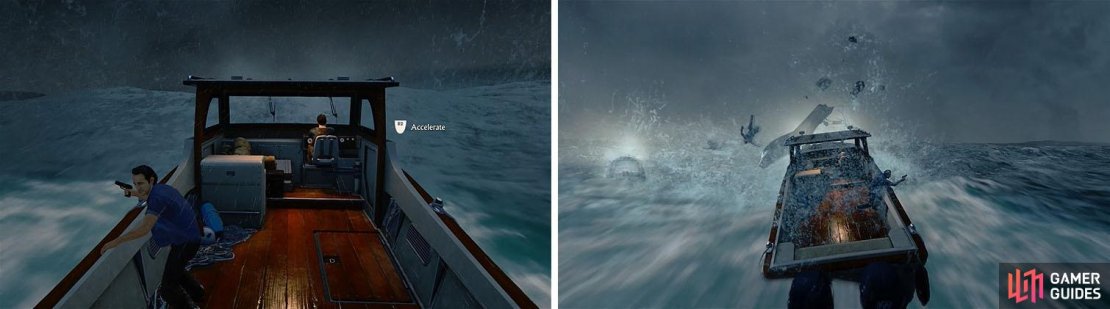 Hold R2 to accelerate and ram the smaller ships to destroy them.