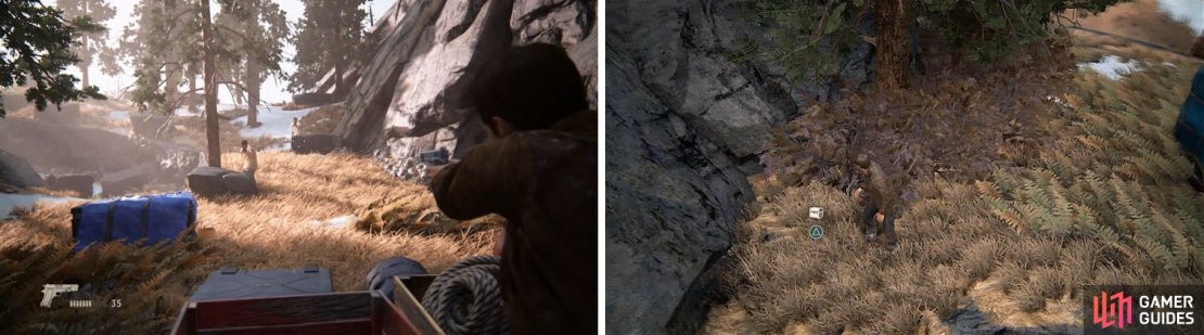 There are a few enemies near the Shoreline equipment (left) and once your reach the monks living quarters make sure to grab the treasure (right).