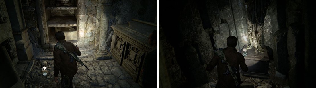 Search the crypt for a Journal Note down the stairs and a treasure in the final area.