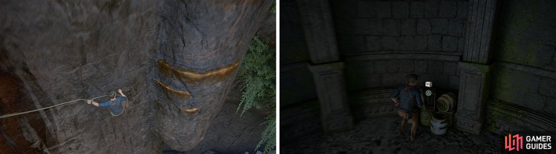 Wall run to reach the ledges that lead to a tower with the treasure at its base.